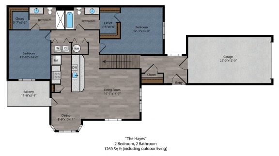 2 bed 2 bath floor plan F at The Flats on Houk, Ohio, 43015