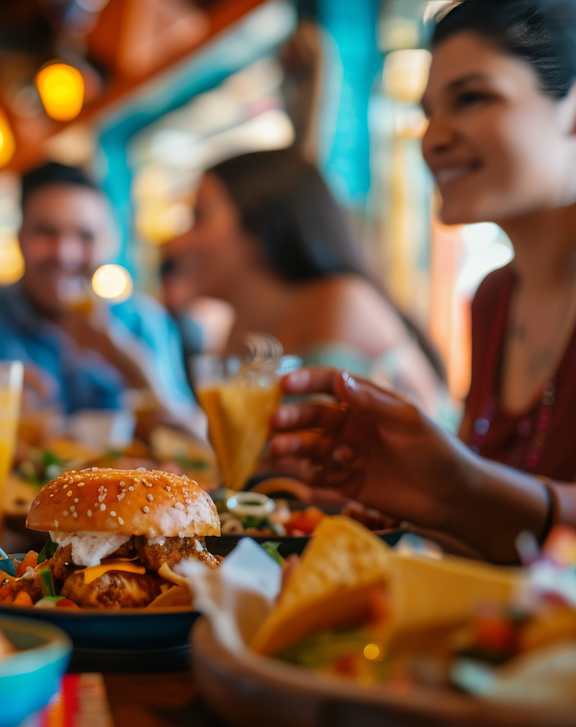 A group of people enjoying a meal together at a restaurant.