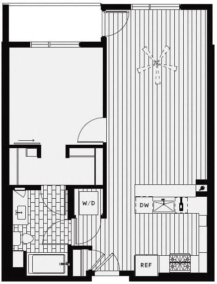 A4 – 1 Bedroom 1 Bath Floor Plan Layout – 754 Square Feet at Vida North Park, San Diego, California