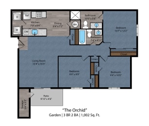 3 bed  2 bath floor plan at Bayside Apartment Homes, Ohio