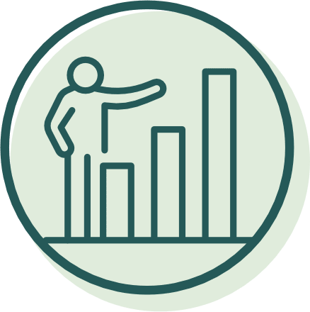 A person is pointing at a bar graph.