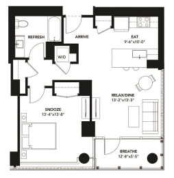 1 Bad 1 Bath Floor Plan with 775 Sq. Ft. at The Elle Apartments, Chicago, IL