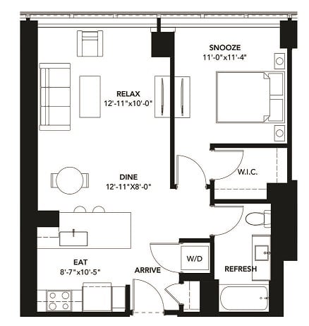 1 Bad 1 Bath Floor Plan with 731 Sq. Ft. at The Elle Apartments, Illinois, 60605