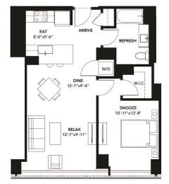 1 Bad 1 Bath Floor Plan with 742 Sq. Ft. at The Elle Apartments, Chicago, IL, 60605