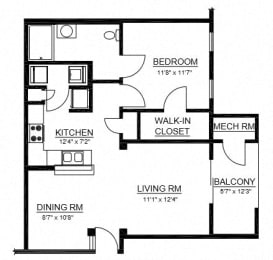  Floor Plan A3  1 Bed 1 Bath