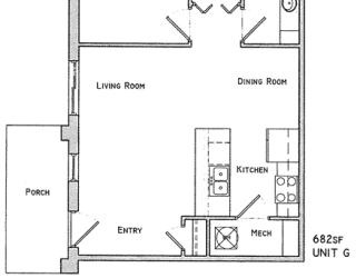 Gallagher one bedroom one bathroom floor plan at Villas of Omaha at Butler Ridge