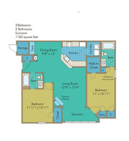 James 1183 Square-Foot Floorplan at Abberly Twin Hickory Apartment Homes by HHHunt, Glen Allen, VA, 23059