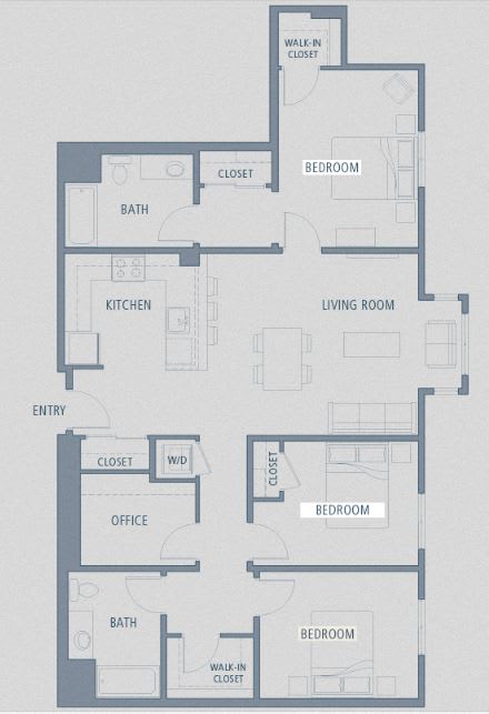3 bedroom floor plan | Aventine Apartments Hercules CA