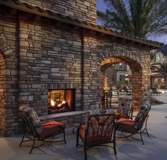Enjoy poolside fireplaces and flat screen TVs
