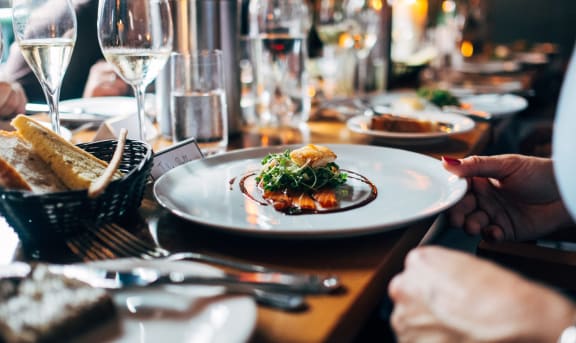 a plate of food on a table at a restaurant