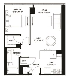 1 Bad 1 Bath Floor Plan with 719 Sq. Ft. at The Elle Apartments, Chicago, Illinois