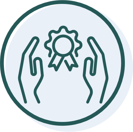 Two hands holding a gear with a ribbon.