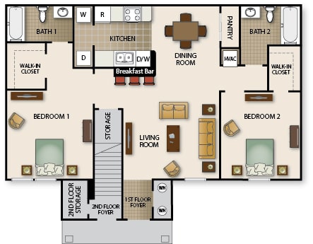 Floor Plan  Two Bedroom Two Bath