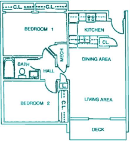 Elm two bedroom one bathroom floor plan at Packard House