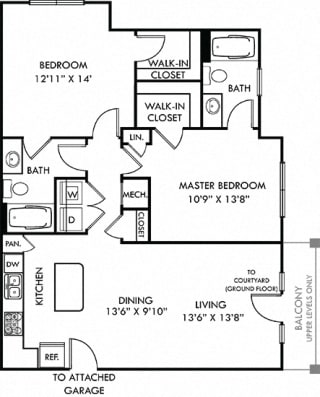 The Owens with attached garage. 2 bedroom apartment. Kitchen with island open to living/dinning rooms. 2 full bathrooms. Walk-in closets. Patio/balcony.
