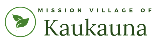 The image is a logo for the Mission Village of Kaukauna.