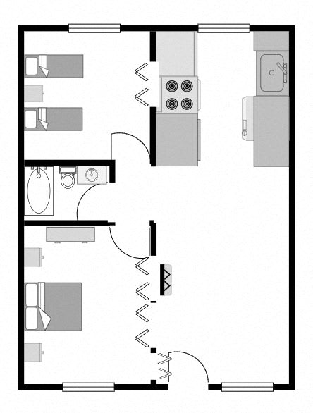 2bed 1bath C Floor Plan at Kentwood Apartments, Kent, 98031