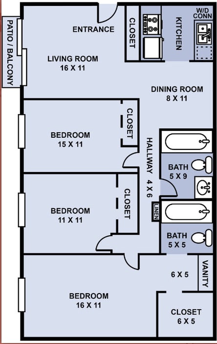 3 bedroom 2 bathroom floor plan 3 bedroom 2 bathroom floor plan at The Life at Marketplace, Atlanta, 30331