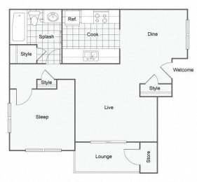 The Oak 1x1 718 sqft