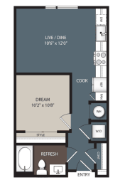 S1 1 Bedroom 1 Bath Floorplan at Encore at Boulevard One, Colorado, 80230