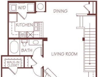 Piedmont one bedroom one bathroom floorplan at Ridge Pointe Villas