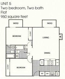 2 Bed 2 Bath Floor Plan at Williamsburg Apartments, Texas
