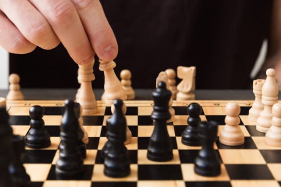 Playing Chess at Rancho Franciscan Senior Apartments, Santa Barbara, California