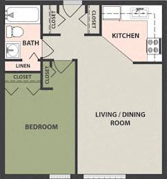 Floor Plan 1-Bedroom, 1-Bath