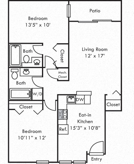 The Hickory 3D. 2 bedroom apartment. Kitchen with bartop open to living/dinning room. 2 full bathroom. large closets. Patio/balcony.