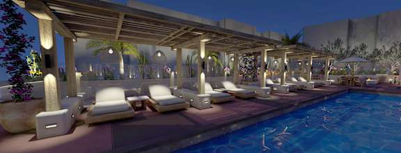 a rendering of the pool area at night