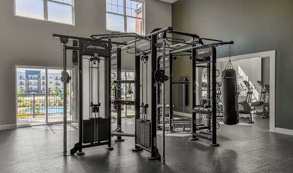 the gym at the flats at big tex apartments