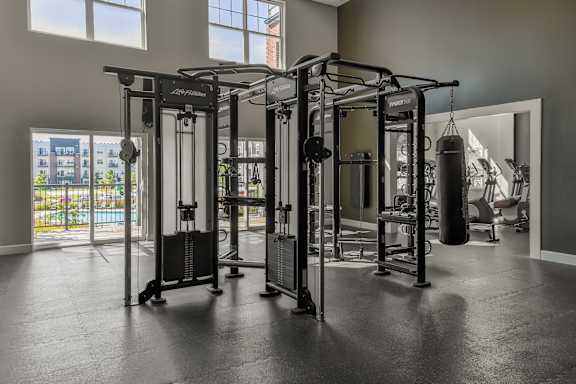the gym at the flats at big tex apartments