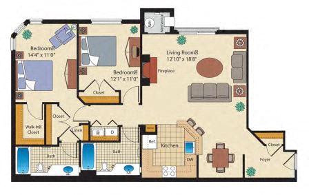 2 bedroom apartments floor plan of The Whitney near bethesda metro