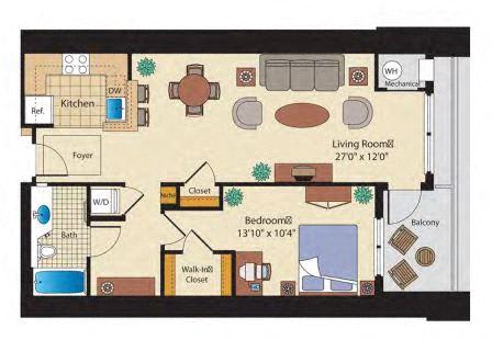 Floor Plan of 1 bedroom luxury apartment in bethesda md
