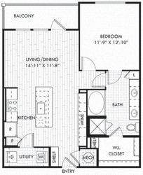 The White. 1 bedroom apartment. Kitchen with bartop open to living/dinning rooms. 1 full bathroom double vanity, tub and shower stall. Walk-in closet. Patio/balcony.
