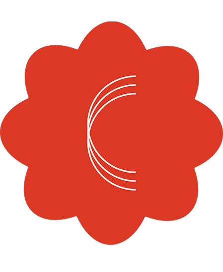 A white letter C on a red background.