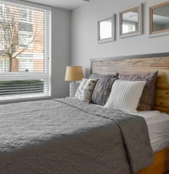 a bedroom with a bed and a large window at Park 205, Park Ridge, 60068