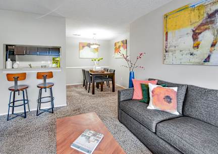 Modern kitchen and living area at Riverset Memphis apartments 