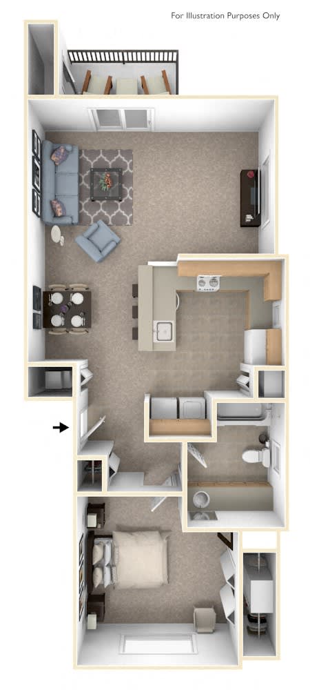 One Bedroom End Floor Plan at Stoney Pointe Apartment Homes, Wichita, KS, 67226