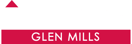 the logo for madison glen mills with a red and black background