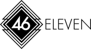 A black and white image of a diamond shape with the number 46 and the word eleven at 46Eleven Apartments, Dallas, TX, 75228