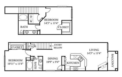 Floor Plan  Firenza Floor Plan | 2 Bed 2 Bath Apartments For Rent In Scottsdale AZ | The Catherine Townhomes