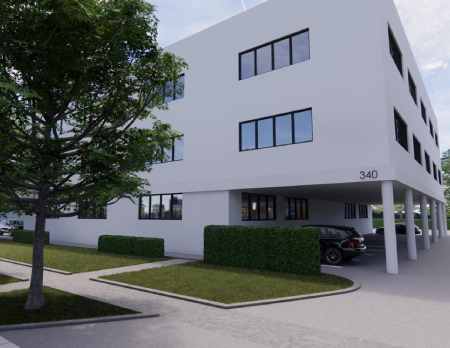 A white building with the number 340 on it.