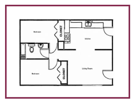 a stylized floor plan with bedrooms and a living room