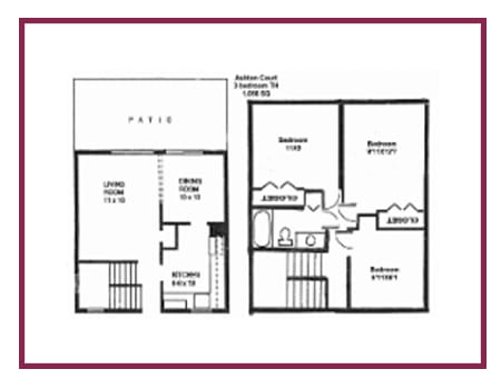 a stylized floor plan with a kitchen and a living room