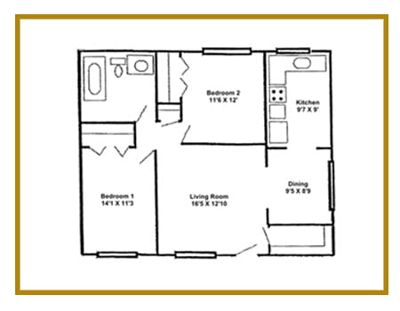 a stylized floor plan with bedrooms and a living room