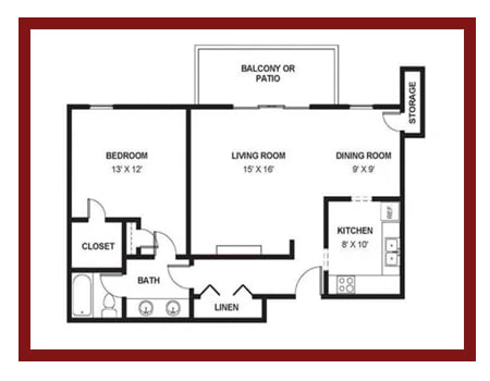 a stylized floor plan with a bedroom and a living room