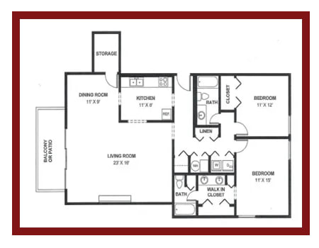 a stylized floor plan with bedrooms and a living room