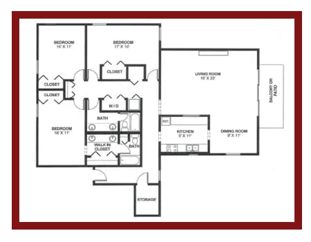 a stylized floor plan with a kitchen and a living room