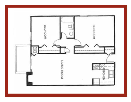 a stylized floor plan with bedrooms and a living room